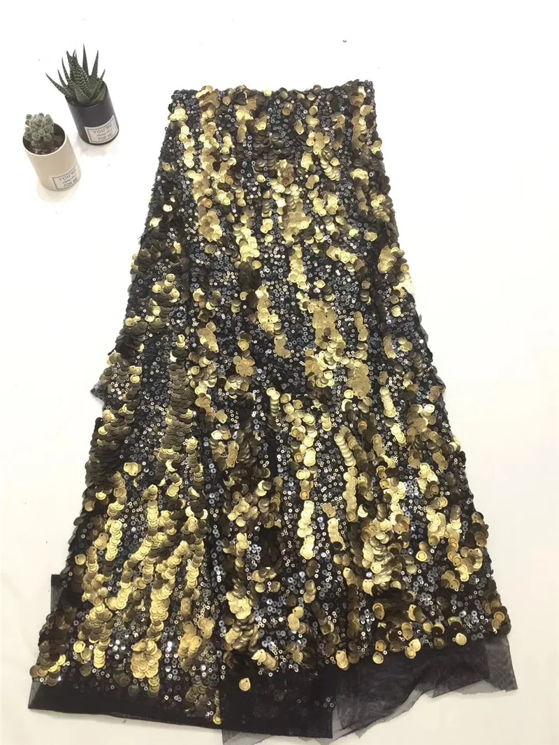 

High quality sequins embroiderd lace fabric H-120817 with sequins beautiful Nigerian sequins lace fabric for party dress