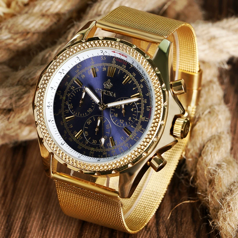 

Famous MG ORKINA Gold Watch Men Watches 2017 Reloj Hombre Wristwatch Clock Quartz Shark Mesh Band Wrist Watch Relogio Masculino