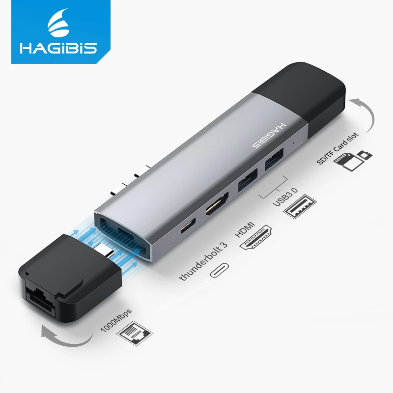 

Hagibis USB C HUB USB C to HDMI RJ45 Thunderbolt 3 Adapter Type-c USB 3.0 HUB SD/TF Card Reader PD Converter for MacBook Pro