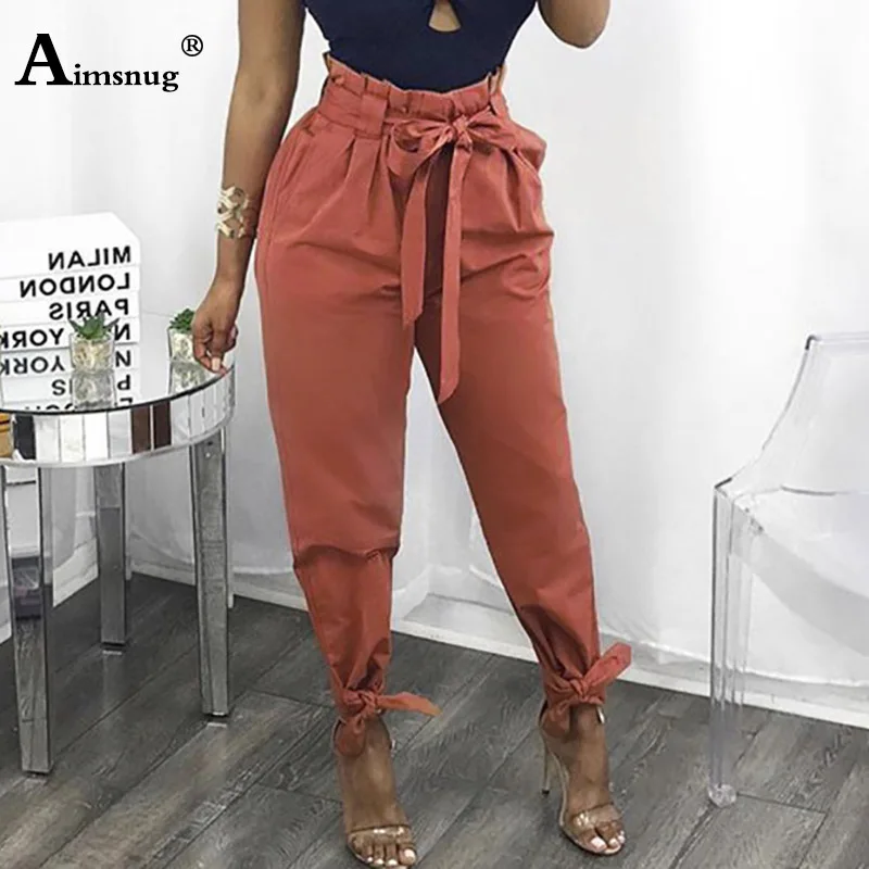 

Aimsnug Women High Waist Elastic Harem Pants Casual Chiffon Female Ankle-Length Capris Trouser Ladies Pencil Pants