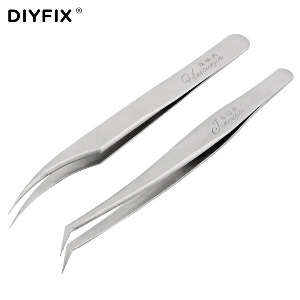 DIYFIX 2Pcs Anti Static Tweezers Precision Curved Stainless Steel