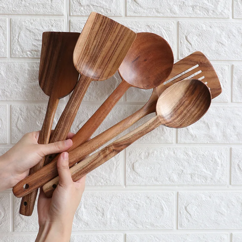 

12 Shape Natural Wood Spoon Ladle Long Rice Soup Cooking Spoons Stirring Spoon Solid Wood Dessert Spoon