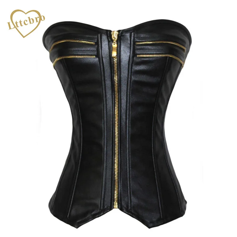 Черный корсет в стиле стимпанк из искусственной кожи на молнии|leather corset|leather zipper
