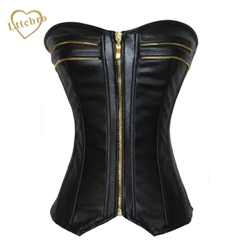 

Black Zipper Faux Leather Corset Steampunk