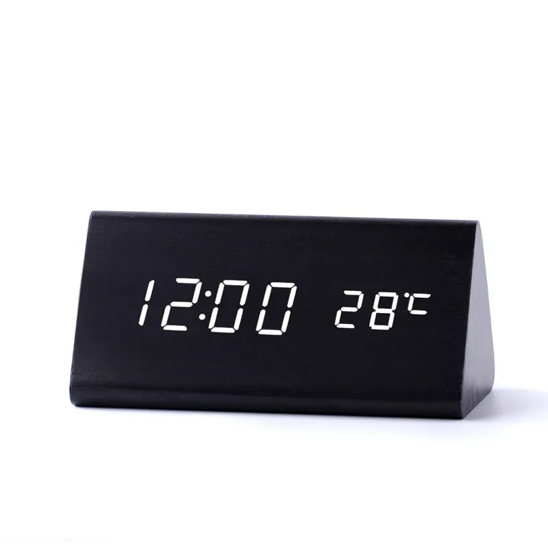 

Digital Clocks Acoustic Control Bamboo Wooden Alarm Clock Digital LED Alarm Clock Mute Horloge Led Glowing Projector Despertador