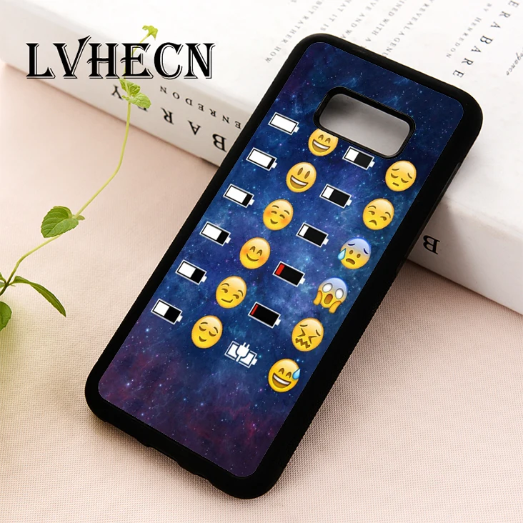 

LvheCn phone case cover for Samsung Galaxy S5 S6 S7 S8 S9 S10 EDGE PLUS S10e Note 5 8 9 Emoji Face battery Space funky smiley