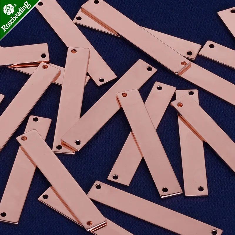 1 5/" x1/4"(40x6 мм) Латунная прямоугольная штамповка брусковая заготовка с 2 отверстиями, ожерелье-заготовки, именное покрытие, DIY ювелирные изделия, продается 10 шт./партия