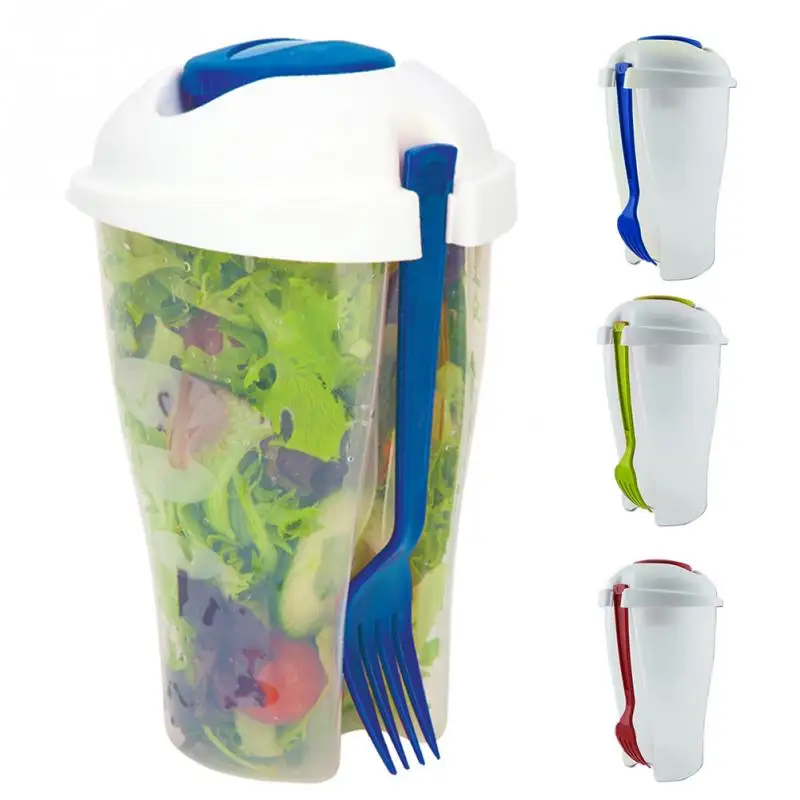 

New Kitchen Accessories Random Color Plastic Salad cup with fork + dressing bowl 26OZ keeps salads fresh