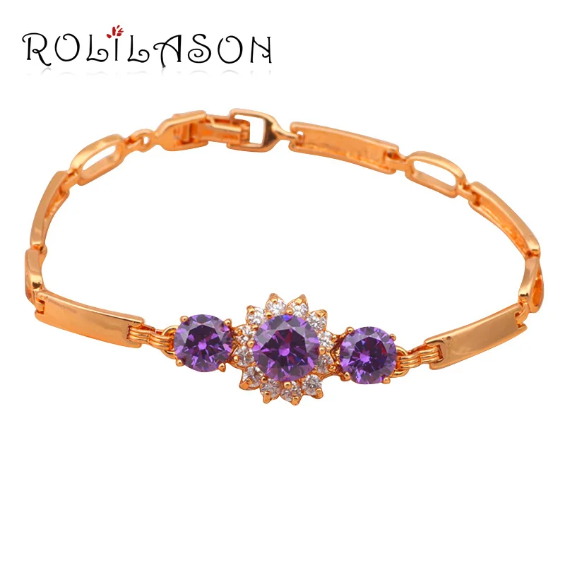 Браслет roilason блестящий золотой тон циркониевый дизайн AAA фиолетовый со стразами