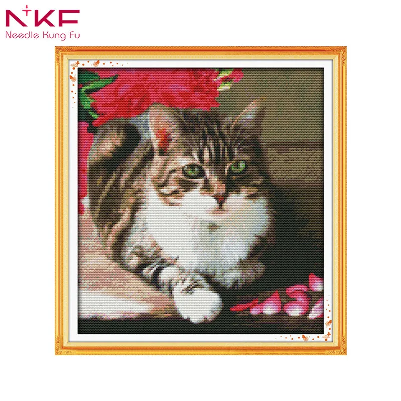Lovely cat joy sunday Cross stitch kit with printing motif needlework