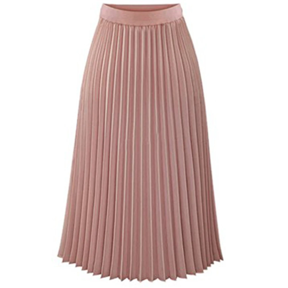 Женская длинная Плиссированная повседневная юбка с эластичным поясом, Расклешенная Юбка-миди с расклешенным подолом, KNG88 - Цвет: Розовый