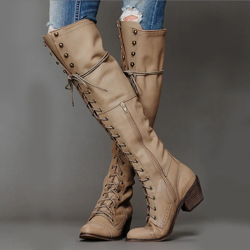 

CPI Autumn And Winter New Long Tube Women Boots Keep Warm Thigh High Boots Sewing Thread Rivet High Heel Long Boots Zipper AC-70