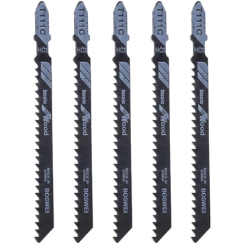 

New 5 Pcs T111C 4 Inch HCS T-Shank Jigsaw Blades Set For Wood PVC Plastic Cutting