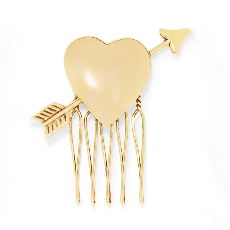 Women Bridal Cute Arrow Heart Cupid Hair Comb Metal Gold Jewelry