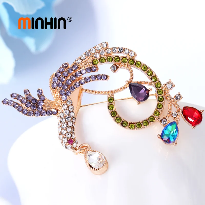 

MINHIN Luxury Rhinestone Phoenix Brooches for Women Gold Silver Color Bird Pins and Brooches Fashion Wedding Brooch Jewelry