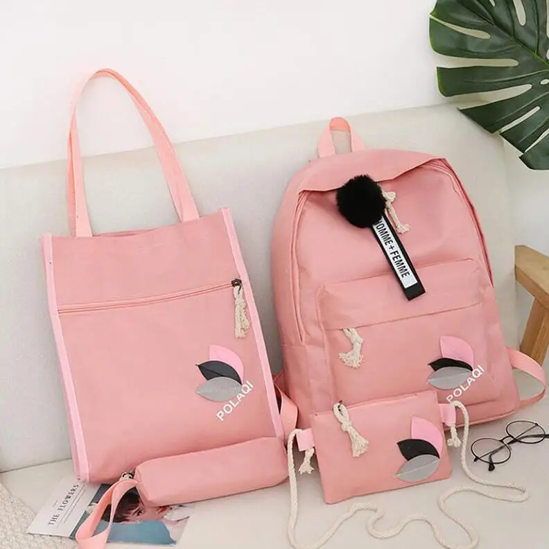 Yogodlns 4 шт./компл. письмо и листья Mochila рюкзак туристические рюкзаки для отдыха школьные рюкзаки для девочек-подростков, школьный рюкзак - Цвет: Pink