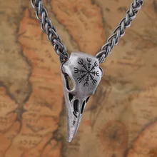 

Hot New Style Viking Jewelry Odin Rune Necklaces &Pendants Triquetra Silver Color Skull Raven Metal Chain Gift For Women And Men