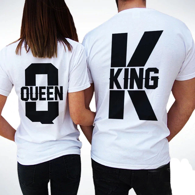 

Matching Couple Outfit King and Queen Graphic Print Short Sleeve TShirt Casual Lover Clothes White T-shirt Valentine's Gift