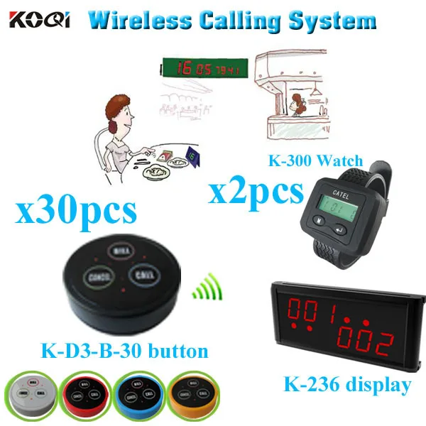 

Waiter Beeper Call System for Restaurant KTV Club service industry (1 display receiver+ 2 watch +30 table bell button)