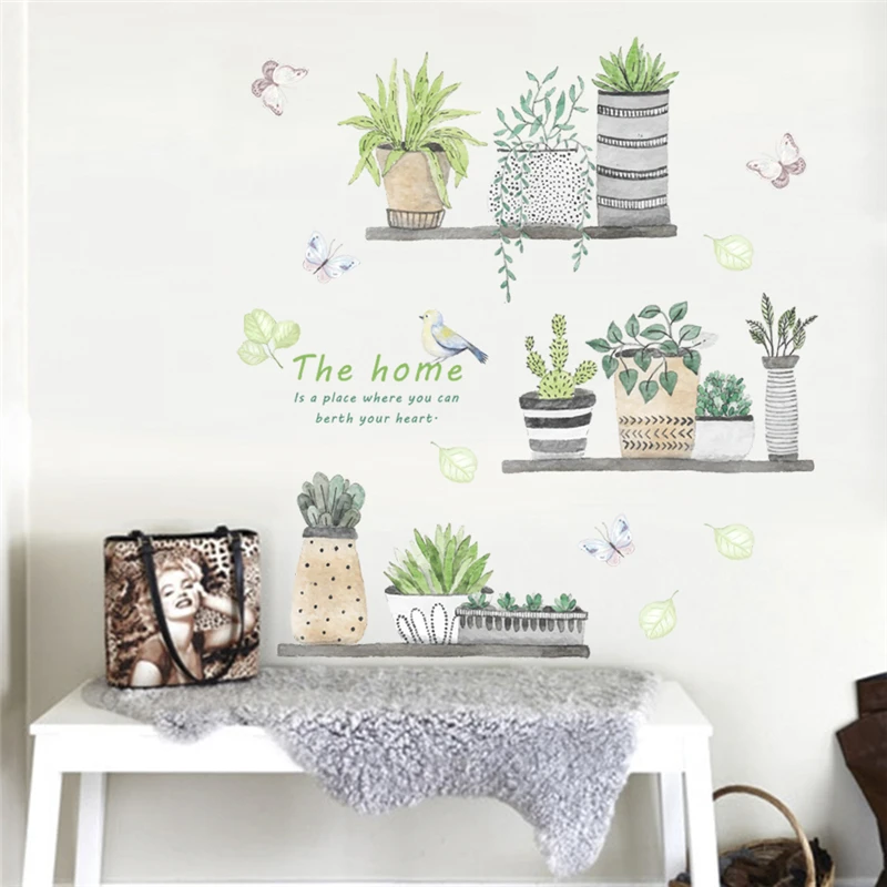 Garden Plant Bonsai Flower Butterfly Wall Stickers For Home Decor Living Room Kitchen PVC DIY Wall Decals Mural Art Decoration Garden Plant Bonsai Flower Butterfly Wall Stickers For Home Decor Living Room Kitchen PVC DIY Wall Decals Mural Art Decoration