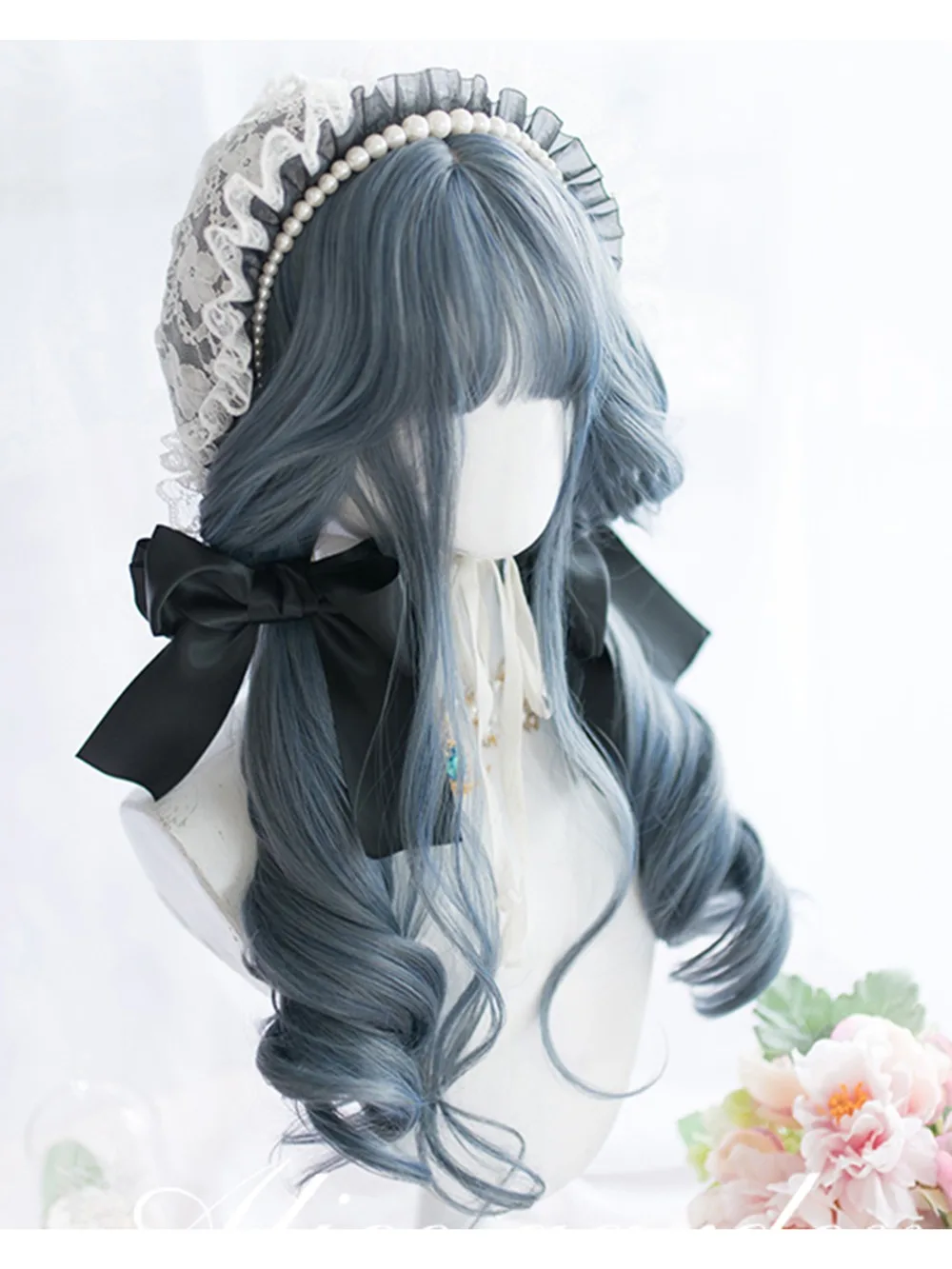 Косплей салон H762463 Лолита 60 см длинные вьющиеся смешанные синий Ombre термостойкие челки милые вечерние синтетические косплей парик
