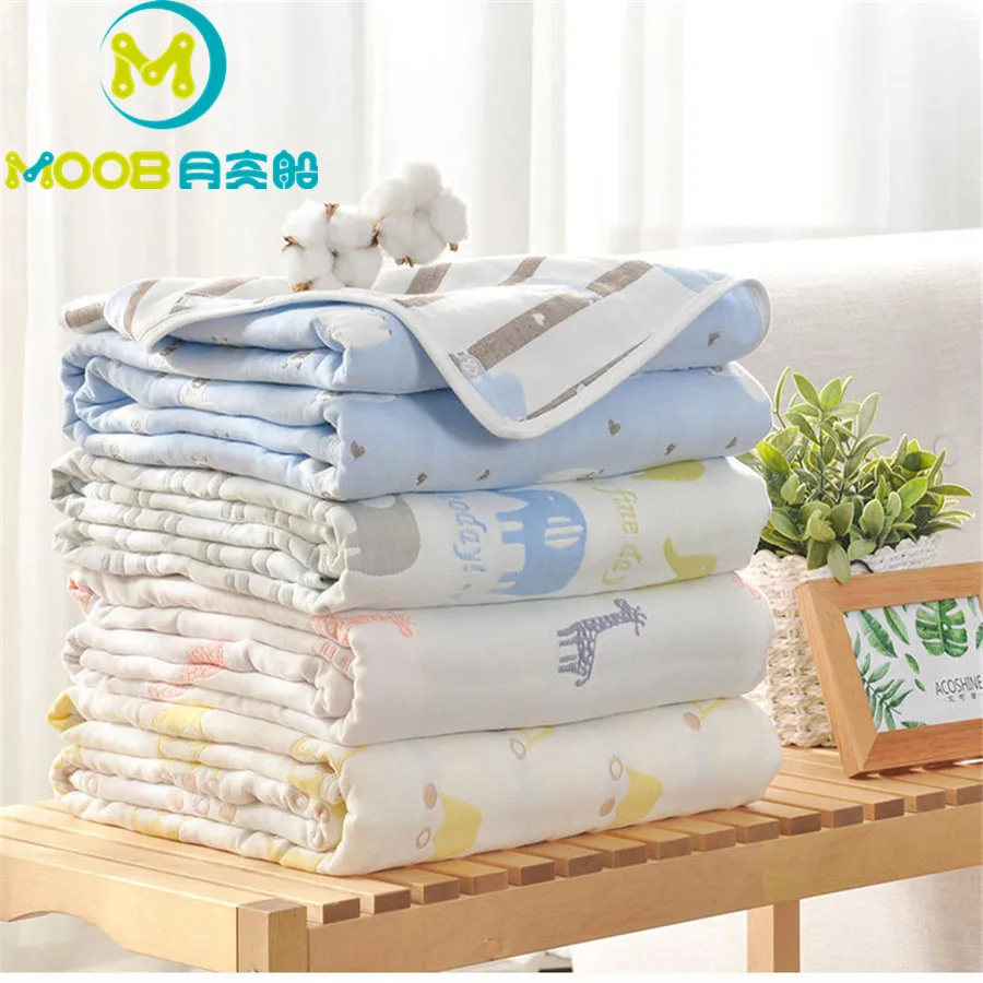 

MOOB Muslin Swaddle Wrap 6 Layers Thciken Knitted Blanket Baby Bedding Quilt Infant Baby Blankets Newborn Cotton 120x150 CM