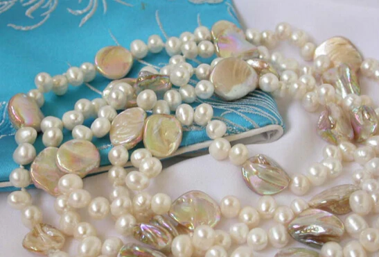 

Hot sell -@@@ A2366 Excellent 50" white freshwater pearl and shell necklace -Top quality free shipping