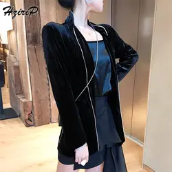 HziriP Для женщин модные блейзеры куртки 2018 осень с длинным рукавом кардиганы Элегантный Повседневная обувь бархат офисные пиджаки Блейзер