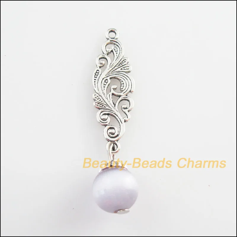 

New 4Pcs Tibetan Silver Tone Purple Cat Eye Beads Flower Charms Pendants 10x45mm