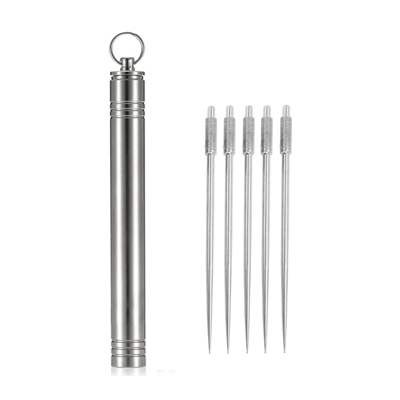 Titanium Food Grade Titanium Toothpick Holder with 5pcs Toothpicks Fruit Fork Box