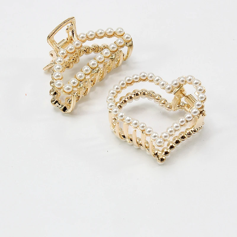 

Girl Fashion Hair Claw Geometric Imitation Pearl Hairpin Crab Retro Heart Shape Crystal Hair Clips Hair Accessories for Women