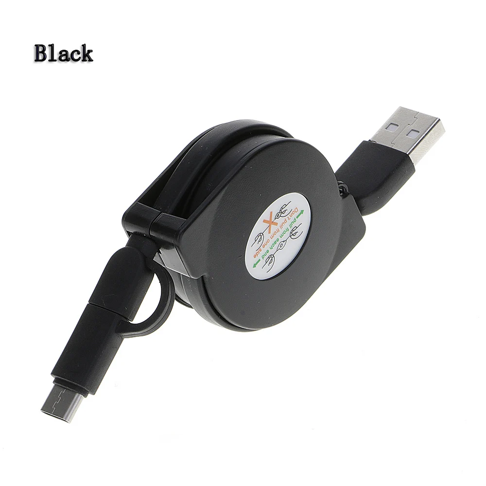 1 шт. выдвижной рулон линейки 2 в 1 USB кабель синхронизации данных зарядный шнур для Android+ type C смартфон зарядное устройство для мобильного телефона - Цвет: Черный