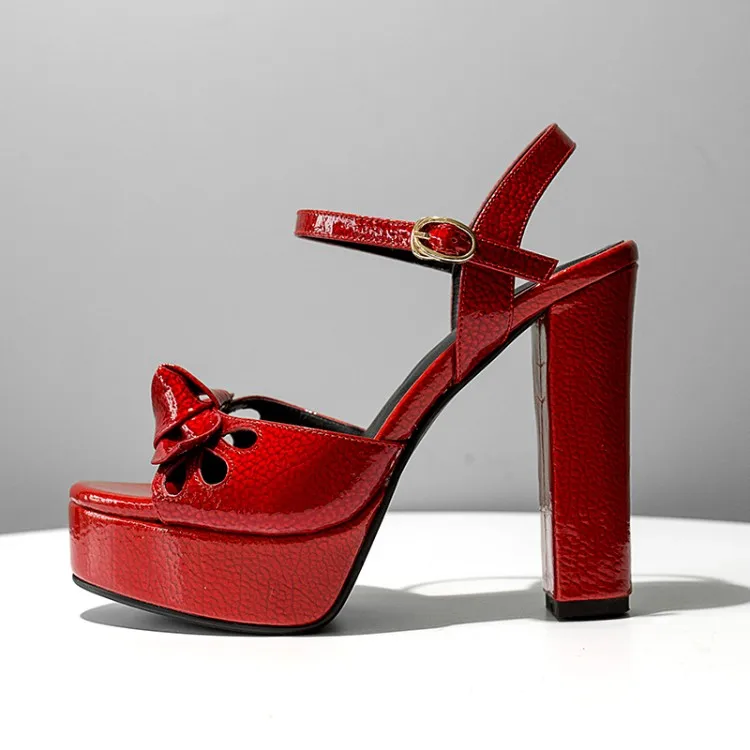 Arden Furtado/ г.; летние модные босоножки на массивном каблуке 12 см на платформе; цвет белый, красный; обувь из натуральной кожи; женская обувь с бантом-бабочкой - Цвет: Красный