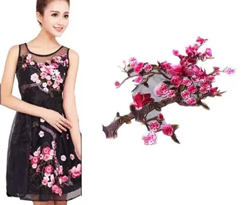 

New Large embroidery lace fabric plum flower patch cloth applique stickers clothes DIY accessories 48cm*31cm