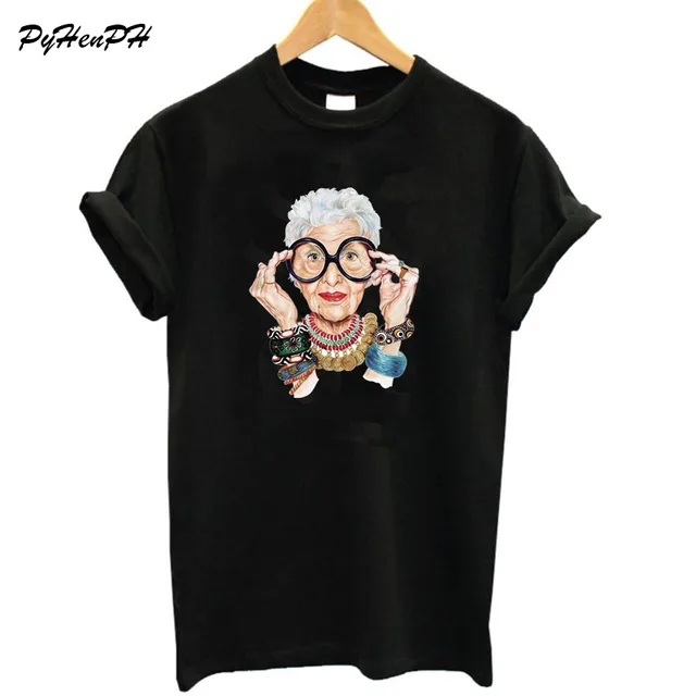 US $7.49 New 2018 Summer Tumblr Fashion Old Women Print T Shirt Women Cotton O-neck Short Sleeve Tops For Wo