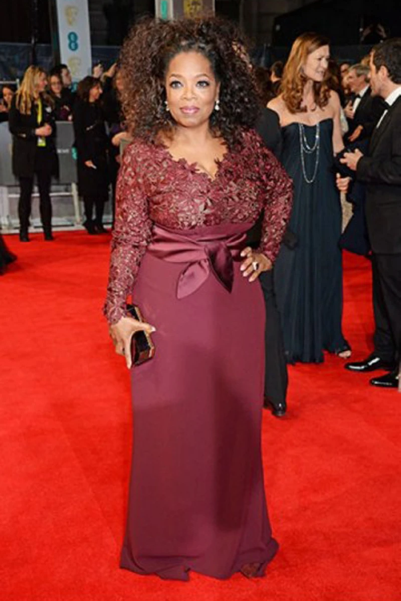 New Arrival Burgundy Long sleeve Lace Chiffon Celebrity Dress Oprah Winfrey  2014 BAFTAs Red Carpet Gown Plus size Evening Gowns|dresses brand|dress  egggowns graduation - AliExpress
