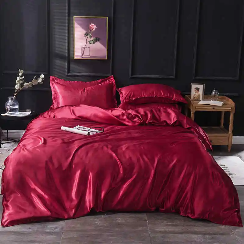 Slowdream Luxury Purple Stain Silk Bedding Set Silky Queen King Bed Set Bedclothe Duvet Cover Queen King Sheet Pillowcase - Цвет: 004