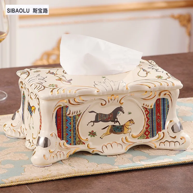 11" Tissue box Luxury Ivory ceramic tissue holder napkin box removable paper box vintage royal