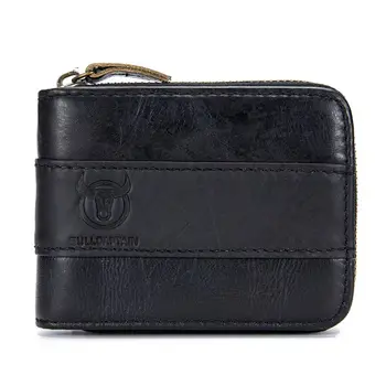 

BULLCAPTAIN Genuine Leather Men Wallet RFID Blocking Vintage Bifold Wallets Credit Cards Holder Black