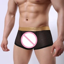 Сетчатое Прозрачное нижнее белье мужские сексуальные боксеры в полоску мужские трусы-боксеры с низкой посадкой мужские дышащие трусы