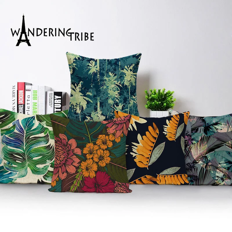 

Tropical Jungle Cushion Cover Vintage Colorful Throw Pillow Case Flower Decorative Cushions Covers Plant Kissen Pillows Cases