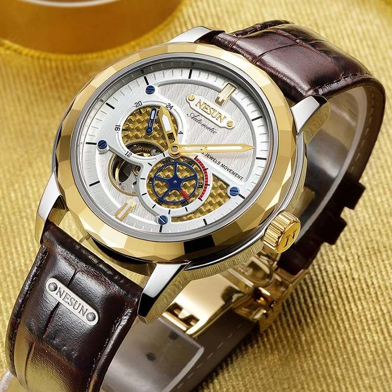 NESUN мужские креативные automatic Tourbillon механические наручные часы водонепроницаемые