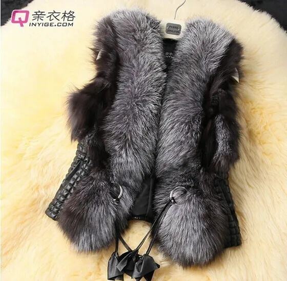 

2018 Female Faux Fox Fur Vest Lady Leather Vest Outerwear Short Women colete de pele feminina Plus Size Fur Gielt Coat G443