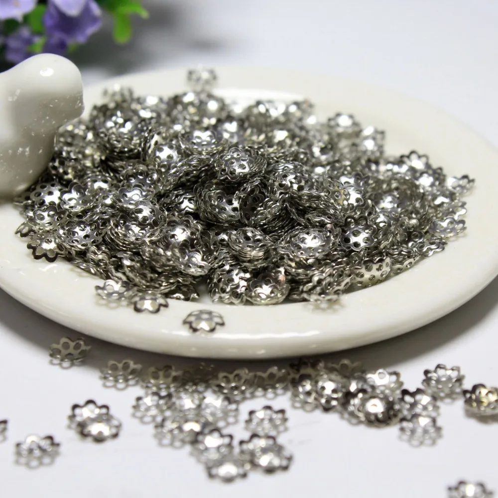 

8 mm Flower Spacers Beads Wholesale 300 PCS Cup Metal Gold Silvery Plated For Jewelry Making Fit DIY Silvery Bracelet Necklace