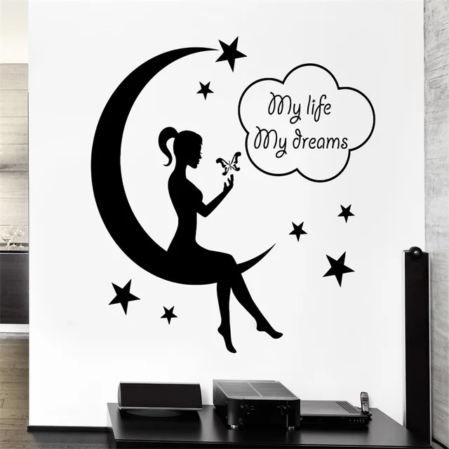 wall decal teen girl fairy moon star dreams bedroom decor vinyl