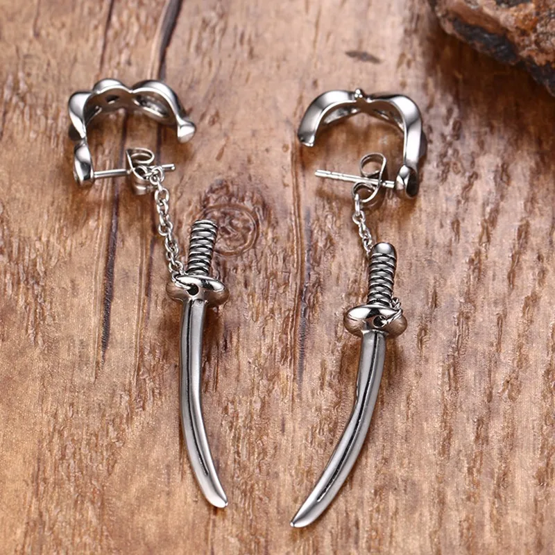 

Gothic Antique Silver Sword Earrings in Stainless Steel Men's Jewelry