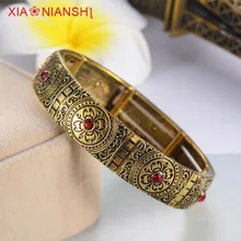 Brazalete elástico Vintage de la fuerza y brazaletes para las mujeres Bohemia oro y plata antigua Color flor pulsera de cristal joyería de lujo