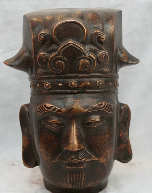 

JP S0524 10" Old China Chinese Dynasty Bronze Heaven Emperor Kaiser King Head Bust Statue Discount 35%