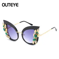 Outeye diamond Очки Ретро кошачий глаз Солнцезащитные очки для женщин Для женщин Летний стиль поляризационные цветы Защита от солнца Очки Защита