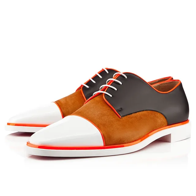 New Fashion Pointed Toe Lace Up Men Flat Brand Mixcolor Leather Red